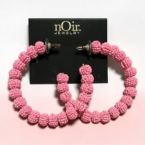 nOir Jewelry Pink Beaded Hoop Earrings